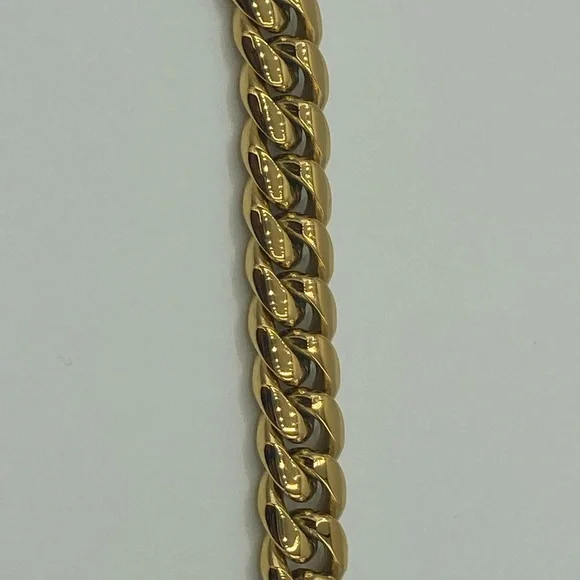 14k Yellow Gold Plated Stainless Steel Cuban Link Chain Necklace 10-12mm 18" 20" - Picture 4 of 4